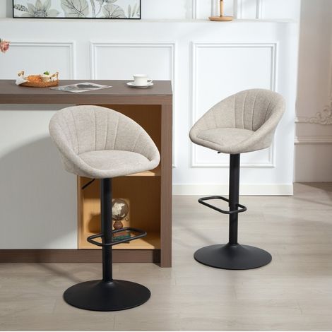 Set de 2 taburetes de bar beige giratorios y regulables en altura (1/5)