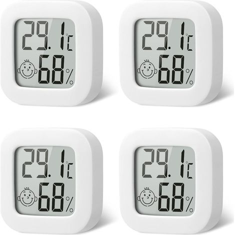 4 Stück hygrometer, luftfeuchtigkeitsmesser mit Smiley-Indikator, temperatur und feuchtig keitsmesser, humidity meter, raumfeuchtigkeitsmesser für Hängen, luftfeuchtig keitsmessgerät Innenraum
