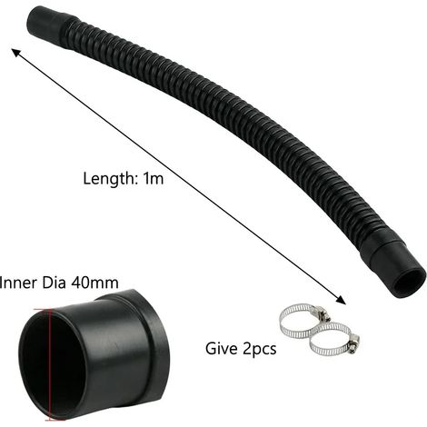 Tuyau annelé pour aquarium (40 mm x 1 m - 1 pièce) avec embouts en caoutchouc souple et sortie d'eau. (1/5)