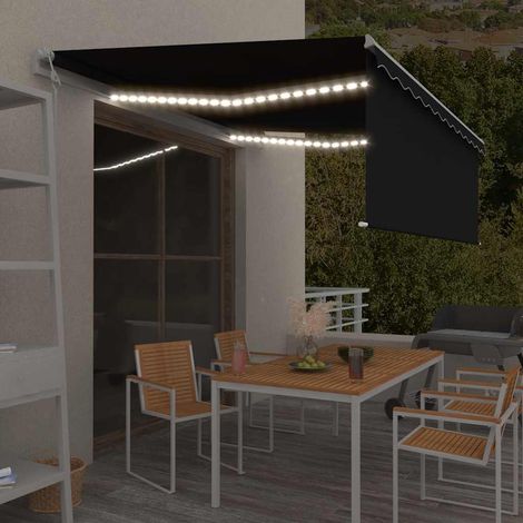 Store banne-Auvent automatique store capteur de vent et LED 4x3m Anthracite (1/5)