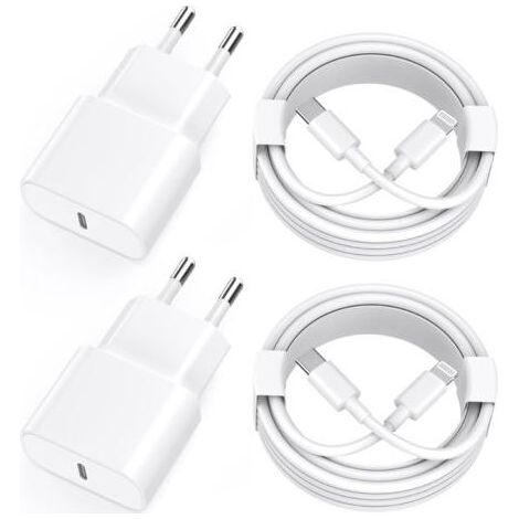 Chargeur Rapide iPhone 11 12 13 14, 2 Pack Chargeur de 20W Adaptateur avec 2M USB-C de données Lightning Cordon de Charge Compatible avec iPhone 14 13 12 11 Pro Max XS XR X (1/4)