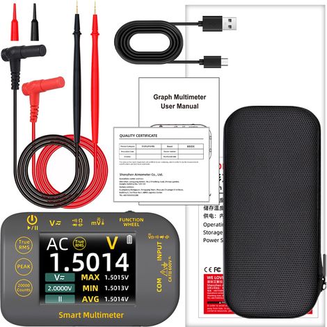 Multimètre numérique photovoltaïque BSIDE 20 000 points True RMS Voltmètre Testeur, 2,8 pouces TFT LCD couleur rechargeable. (1/5)