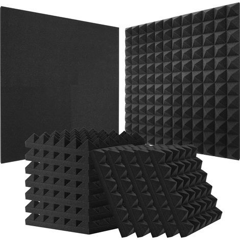 Set of 36 High Density Pyramid-Shaped Acoustic Foam Panels, 30x30x5 cm, for Studio, Home, or Office, Black (1/5)
