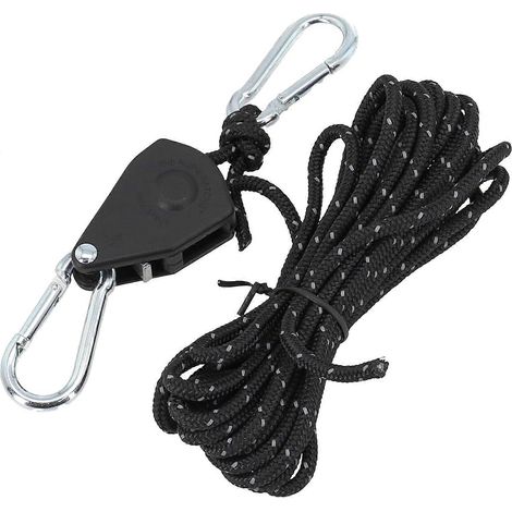 Système de poulie réglable acier inoxydable pour corde tente 4m, mousqueton fixation sécurisée antidérapante noir, camping auvent sac à dos (1/5)
