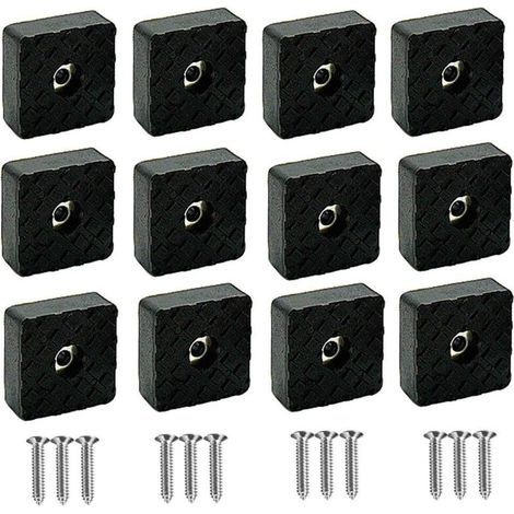 Lot de 16 patins de protection en silicone noir pour pieds de meubles, tampons élastiques en caoutchouc antidérapants pour pieds de meubles et chaises avec vis (30 x 30 x 10 mm) (1/4)