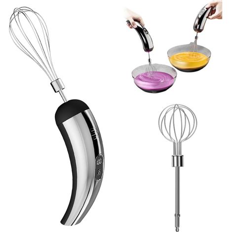 Batteur à main rechargeable sans fil - batteur puissant pour la préparation de gâteaux, crèmes et desserts - un outil de cuisine idéal pour la maison et le bricolage (argent et noir) (1/5)