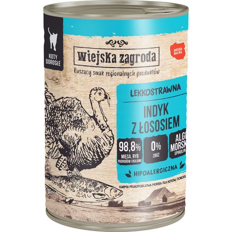 Wiejska Zagroda cibo umido per gatti Adult Tacchino Salmone 400g