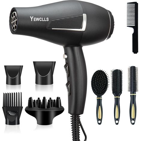 Ionic Hair Dryer Salon Quick Drying 2100W Hair Dryer 2 Concentrator 4 Combs 1 Diffuser Family Salon Curling with Cold Button (Black) (1/5)