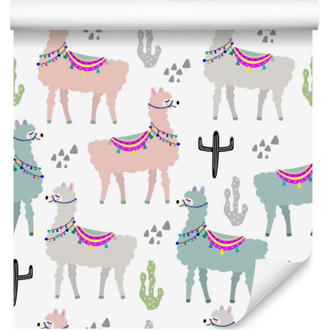 Bunte Tapete mit Lamas und anderen Tieren für Wohn- und Schlafzimmer, 50 x 1000 cm (1/5)
