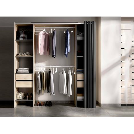Dmora - Guardaroba Resegone, Struttura per cabina armadio, Mobile appendiabiti aperto, 180x50h205 cm, Rovere e Antracite, con imballo rinforzato (1/5)