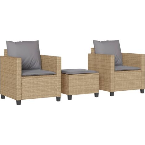 Ensemble de bistro 3 pcs，Salon de jardin avec coussins beige résine tressée CFW93399 (1/5)