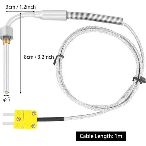 Termocoppia Bardusch EGT tipo K per sensore di temperatura dei gas di scarico con punta e connettore esposti, filettatura NPT da 1/8", sonda in acciaio inossidabile (1/4)