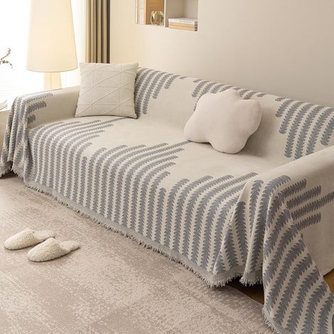 Housse de canapé 3 places Super moelleuse, plaid canapé décoratif à motif artistique avec frange pour canapé/lit/extérieur 180 x 280 cm - Gris clair (1/5)