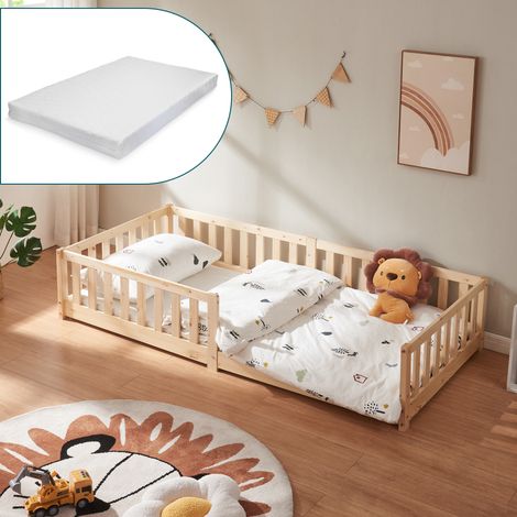 Bodenbett Tanna mit Matratze 90x200 cm Natur [en.casa] (1/5)