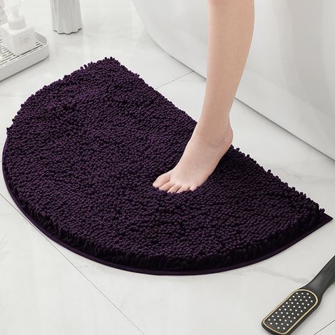 Tapis de bain semi-circulaire, tapis de salle de bain, tapis de bain semi-circulaire en chenille, tapis de sol absorbants pour enfants, tapis de bain et de douche lavables, violet foncé, 40 x 60 cm (1/4)