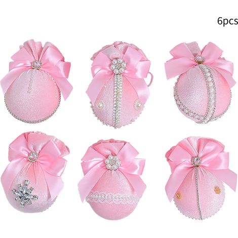 Lot de 6 boules de Noël en velours, élégantes décorations pour sapin de Noël, mariage et fête (rose). (1/3)
