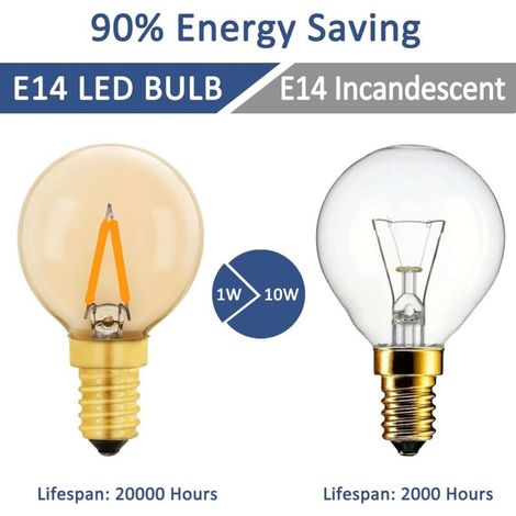 Lampadina LED G40 Vintage Mini E14 da 1W, colore ambra, sostituzione lampadina Edison E14 da 10W per luci decorative, bianco caldo 2200K, non dimmerabile, confezione da 6 (1/5)
