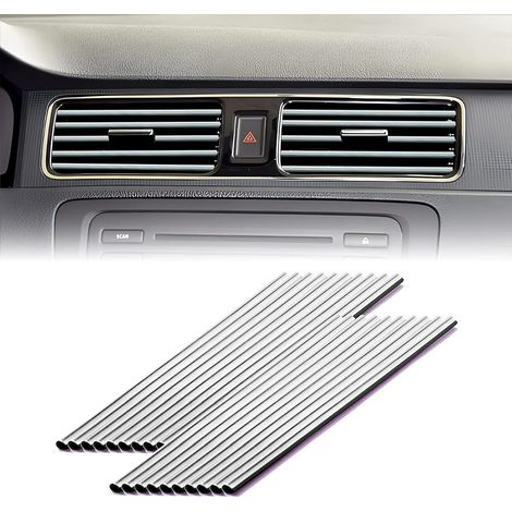 20 piezas de accesorios de PVC para interior de coche, 20 cm, rejillas de ventilación rectas para todo tipo de piezas (plateadas)