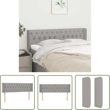 The Living Store Tête de lit avec oreilles Gris clair 147x16x78/88 cm Tissu - Tête De Lit - Têtière De Lit - Literie - Meuble De Chambre - Décoration Chambre (1/5)