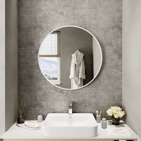 Specchio tondo 60 cm con cornice bianco opaco (1/5)