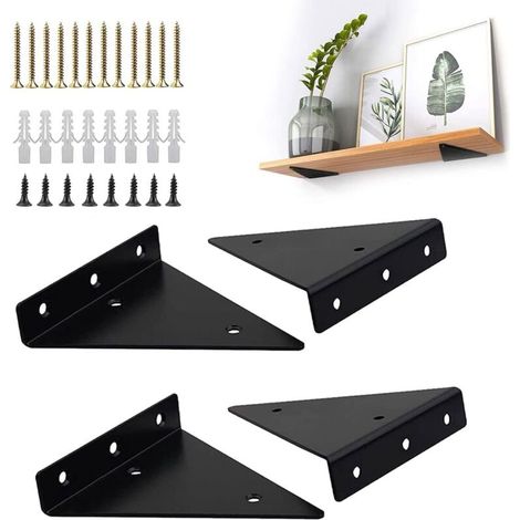 Set of 4 Wall Shelves Triangle Brackets Invisible Shelf Bracket Heavy Duty Shelf Bracket Metal Brackets Floating Shelf Brackets for Office and Garden Black 2 Pairs (1/5)
