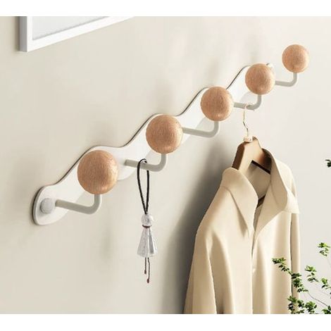 Perchero de pared, ganchos de pared blancos, adhesivo y fijación con tornillos. (1/4)