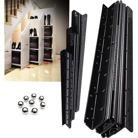 Rail Coulissant, Glissière Tiroir Charge Lourde, 400-900 MM, Rails de Glissement Cachés pour Escaliers, Noir, Capacité de Charge 120KG, 2Paires (1/5)