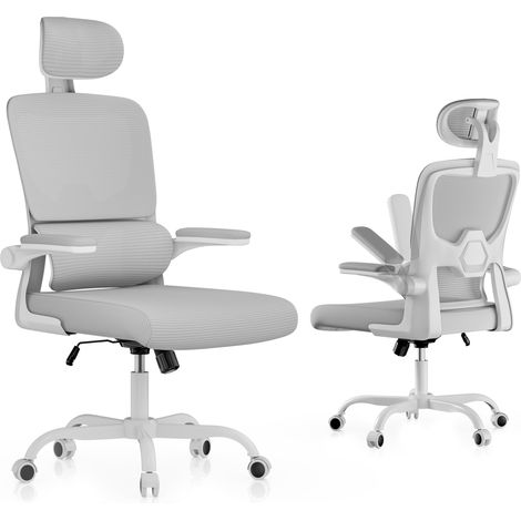 Breathable Computer Chair with Dynamic Lumbar Support 360° Swivel Grey