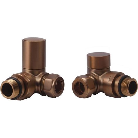 Heatwave Round Brushed Bronze Corner Radiator Valves Pair (1/2)