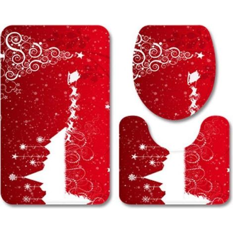 Tapis de toilette - - Q1-Noël - Rouge - Lavable à la machine - 45x75cm (1/3)