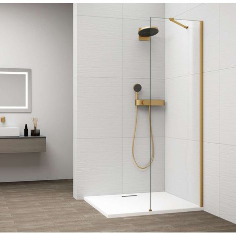 Polysan Esca - Mampara de ducha Walk-In 60 x 210 cm, Antidrop, cristal transparente/dorado mate ES1060-04 (1/4)