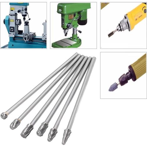 Kit di 6 frese rotanti in carburo di tungsteno a doppio taglio, gambo da 6 mm, testa da 10 mm, utensile Dremel per trapano elettrico e levigatrice (1/4)