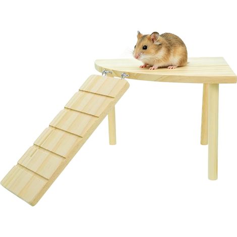Accessoires pour hamster, plateforme en bois pour hamster avec échelle La forme en éventail économise de l'espace dans la cage, accessoires pour hamsters nains pour hamsters nains, gerbilles, rats, f (1/5)