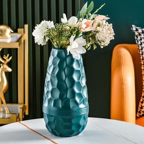 Vase En Plastique - Finition Imitation Émaillée - Pour Fleurs Séchées Ou Fraîches - Décoration Salon Et Meuble TV - 25,5 X 9,5 X 7,5 Cm - Orange - 1 Pièce (1/5)
