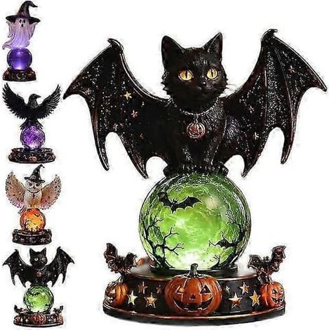Décoration lumineuse de boule de cristal corbeau pour Halloween, boule gothique lumineuse avec fantôme, chauve-souris et hibou, lampe LED en cristal, décoration de table effrayante pour cheminée. (1/5)