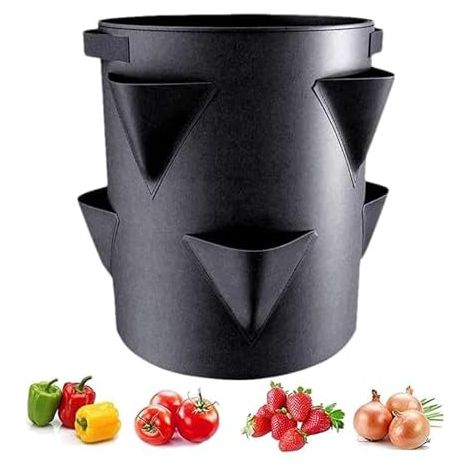 Fraisier Hauteur, 7 Gallon Pot Montant, 6 Poches Sac De Plantation Fraise,Portable Convient À Une Utilisation Intérieure Et Extérieure - (1/5)