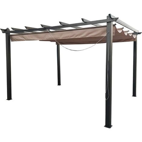 Seville Gazebo Outdoor Garden BBQ Shelter, Party tent with Retractable Canopy - L300 x W400 x H260 cm - Mocha/Beige