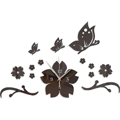 Horloge Murale Sans Cadre - Miroir Acrylique 3D en Forme de Papillon - Décoration Murale DIY pour Salle de Séjour Cuisine Bureau - 1 Pièce (1/5)