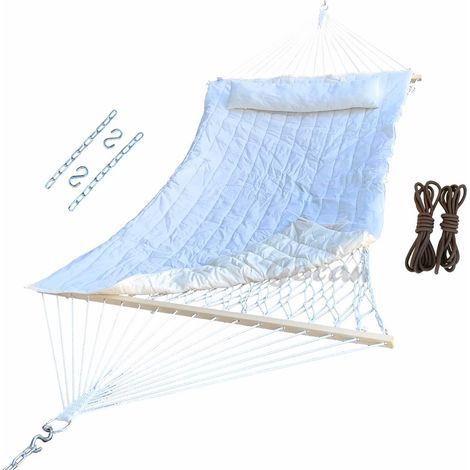 Hamac en maille, hamacs en corde de coton avec chaînes de rembourrage, crochets, sangles d'arbre s'adaptent aux supports de 2,7 m à 4,6 m pour l'extérieur et l'intérieur de la cour (1/5)