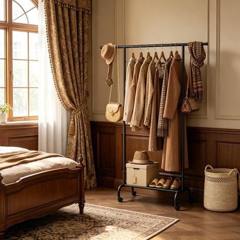 Armoire ouverte avec portant à vêtements sur roulettes, portant à vêtements inclus (uniquement livré avec portant à vêtements) (1/5)
