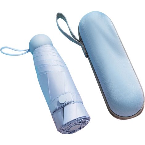 Parapluie capsule mini de poche résistant aux UV, 2 utilisations, 5 sections, 8 bords, accessoires d'extérieur bleus