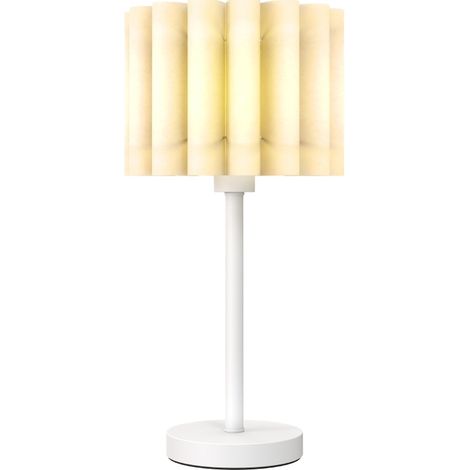 Lampe de table avec abat-jour ondulé en plastique, douille E27, interrupteur bouton, blanche (1/5)