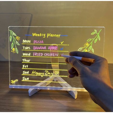 Planche à dessin avec lampe LED, tableau d'écriture LED, tableau d'affichage avec 7 marqueurs de couleur, planche à dessin acrylique 20 x 30 cm (1/5)