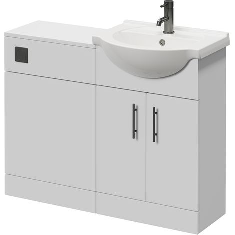 Alexander James Gloss White 1050mm 2 Door Vanity Unit Toilet Suite - 1050mm - Gunmetal Grey 96mm Bar HandleWithout James Toilet Pan