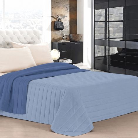Trapuntino Matrimoniale Bicolore Double Face 250x250 cm Made in Italy in Microfibra con Imbottitura Anallergica – Copriletto Trapuntato Reversibile per Primavera, Estate e Mezza Stagione Azzuro-Blu