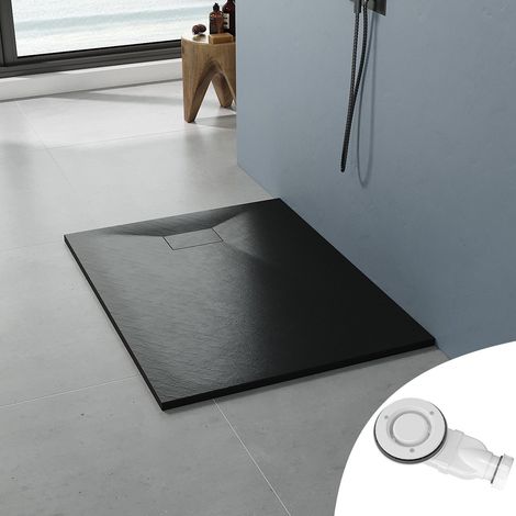 Duschwanne 120x90 cm Duschwanne mit Ø 90 mm Ablaufgarnitur Flach Duschtasse, Sheet-Molding-Compound(SMC), Schwarz (1/5)