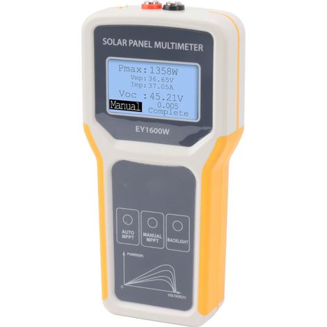 Solar Panel Tester, EY1600W Photovoltaic Multimeter with MPPT Backlight, Open Circuit Voltage Tool for Solar PV Testing (Yellow) (1/5)