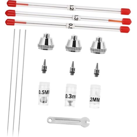 Lot de 10 Accessoires pour Aérographe – Pièces de Rechange Aiguille et Buse – Couleur Métal – Compatible avec Plusieurs Modèles – Usage Artistique et Réparation Professionnelle (1/5)