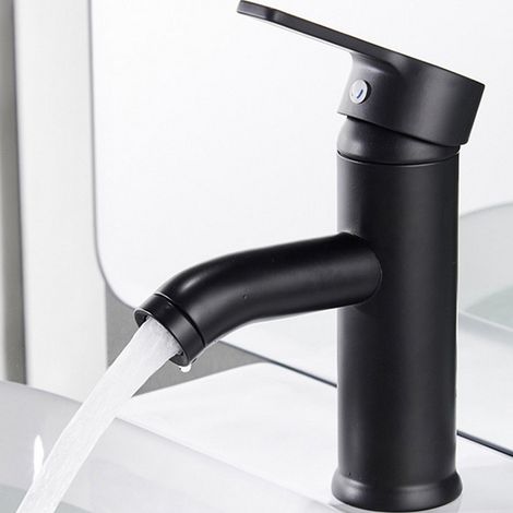 Robinet Salle de Bain Noir, Robinet Mitigeur Lavabo Bassin, avec Vanne de Mélange d'Eau Froide Et Chaude, Acier Inoxydable Antirouille Levier Unique Mitigeur Eau Froide pour Salle Bain (Noir)