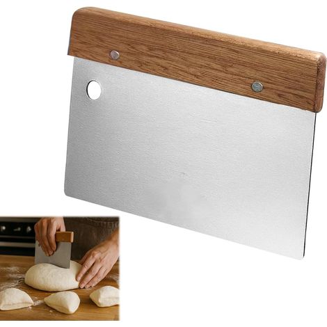1 Grattoir à pâte, Acier inoxydable 15cm, Manche en bois, Pour pain et pizza (1/5)
